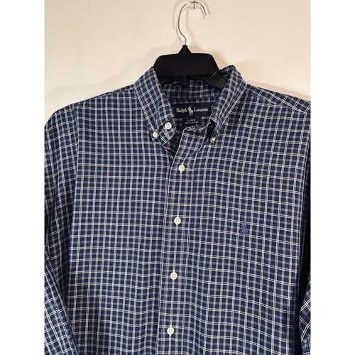 Ralph Lauren Blake Shirt Mens Large Blue White Plaid Cotton Button Down Long Slv - Picture 4 of 12