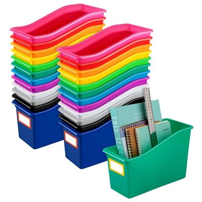 24 Pack Multicolor Book Bins for Classroom Decor Bulk Plastic Bins with Name ...