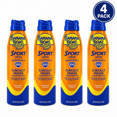 Banana Boat Sport Ultra Sunscreen Spray Broad SPF 100 6 oz 4 Pack Exp: 06/26