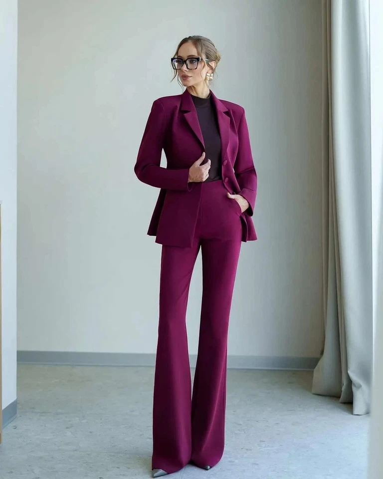 Trajes Fucsia Para Mujer Formales Negocios Oficina Dama Trabajo Ropa Abrigo Pantalón Calce Ajustado Foto 2 de 4