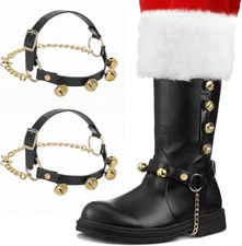 2pcs Christmas Santa Claus Boots Brass Bells, Antique Brass Bells for Black Sant
