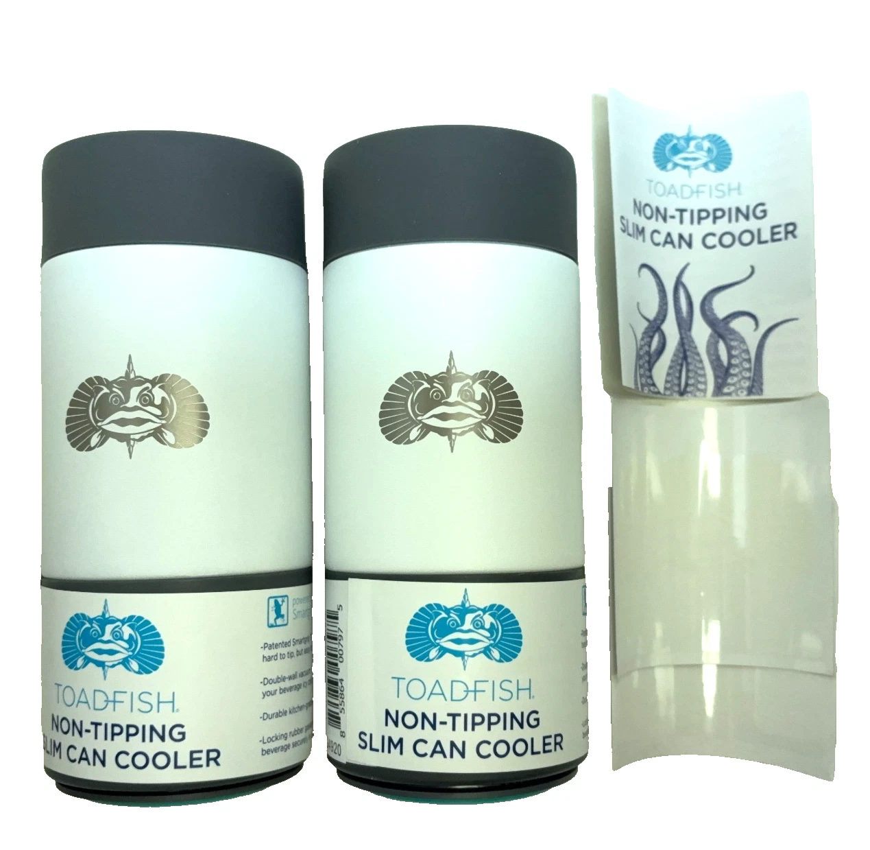 Toadfish Non-Tipping Slim Can Cooler Set of 2 White 12 oz Insulated