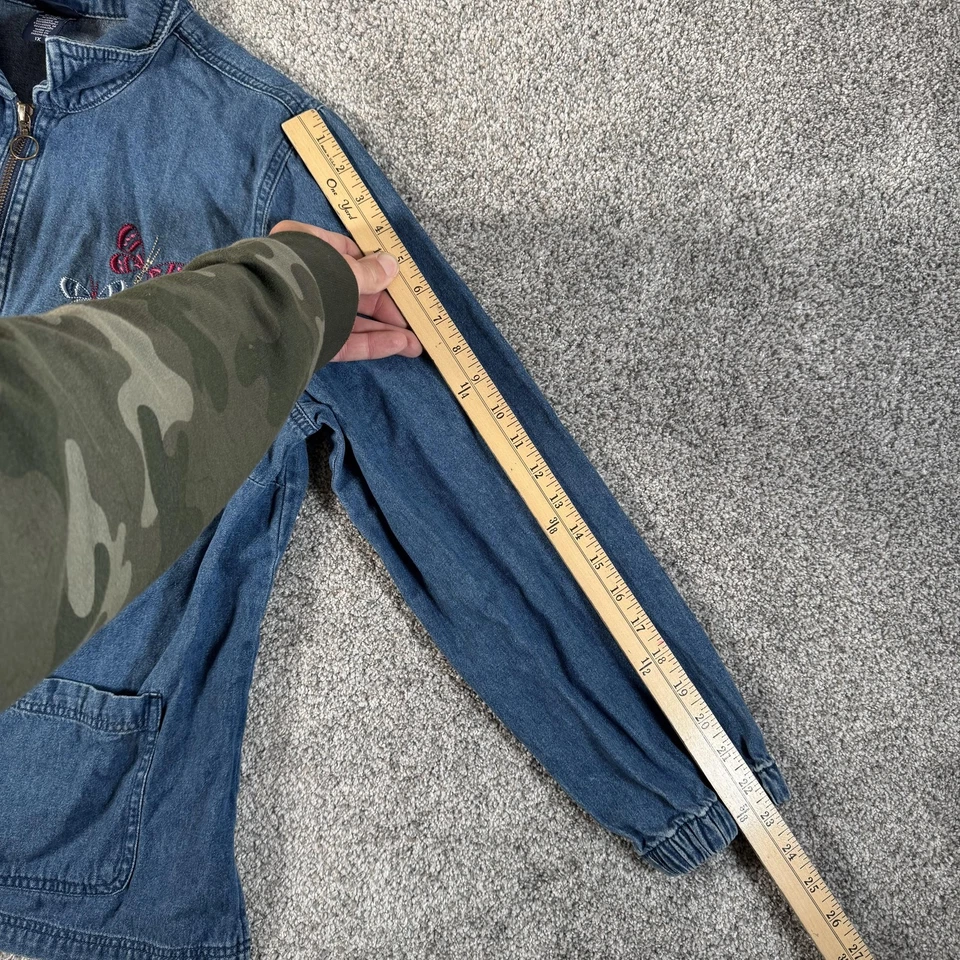 Basic Editions Jacket 1X Plus Size Denim Zip Front Floral Butterfly Embroidered - Image 4 of 4