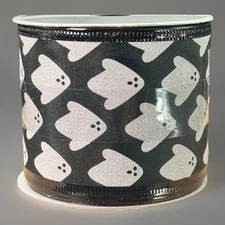 Celebrate It Halloween Holiday Wire-Edged Ribbon Glitter Ghosts 2.5” New