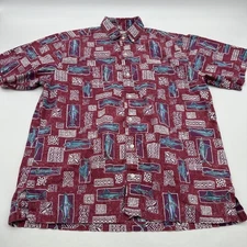 Bluewater Wear Button Down Shirt Men L Red Aop Snack Print Pocket In USA.#31713
