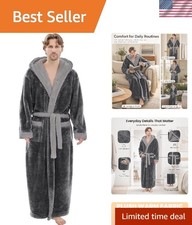 Men's Big  Tall Plush Fleece Robe with Hood   Full-Length Cozy Bathrobe with Po