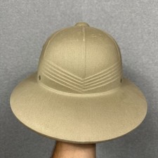 Vintage US Marines Sun Hat Pith Rigid Helmet Beige Vietnam Era Safari Strap
