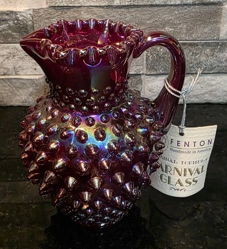 Vintage Fenton Red Iridescent Hobnail Small Pitcher Rare 5.5" Tall