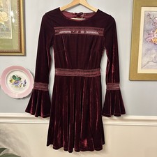 Velvet Bell Sleeve Burgundy Dress Size XS Whimsigoth Vampire 90s Dark Romantic