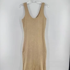 House of Harlow 1960 Ribbed Knit Metallic Gold Maxi Dress Large Bodycon Sweater