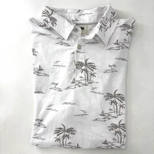 Linksoul White Palm Tree Golf Polo Shirt Large Tempus Fugit Short Sleeve