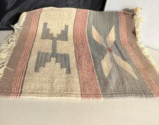 Vintage Hand-Woven Wall Hanging Rug Southwest Wool 17" x 15" Table Runner