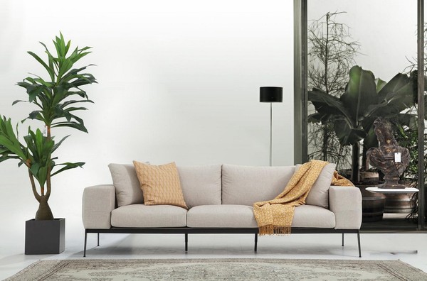 Dreisitzer Sofa 3 Sitzer Sofas Beige Stoff Wohnzimmer Luxus Modern Neu-image