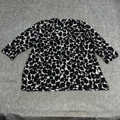 Ali Miles Jacket Womens 1X Black White Abstract Print 3/4 Sleeve Pockets