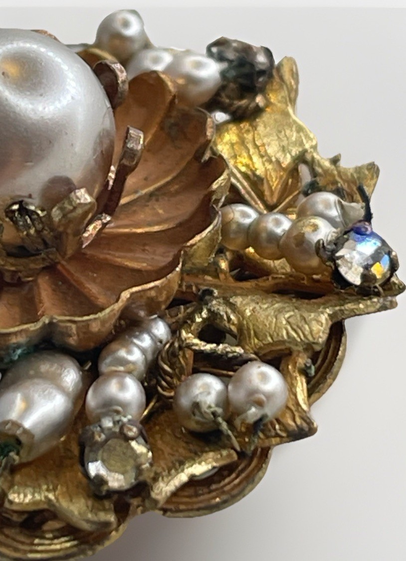 Miriam Haskell Rhinestone & Faux Pearl Stick Pin … - image 3