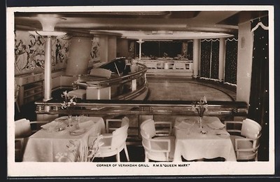 Passagierschiff RMS Queen Mary, Corner of Verandah Grill, Ansichtskarte 