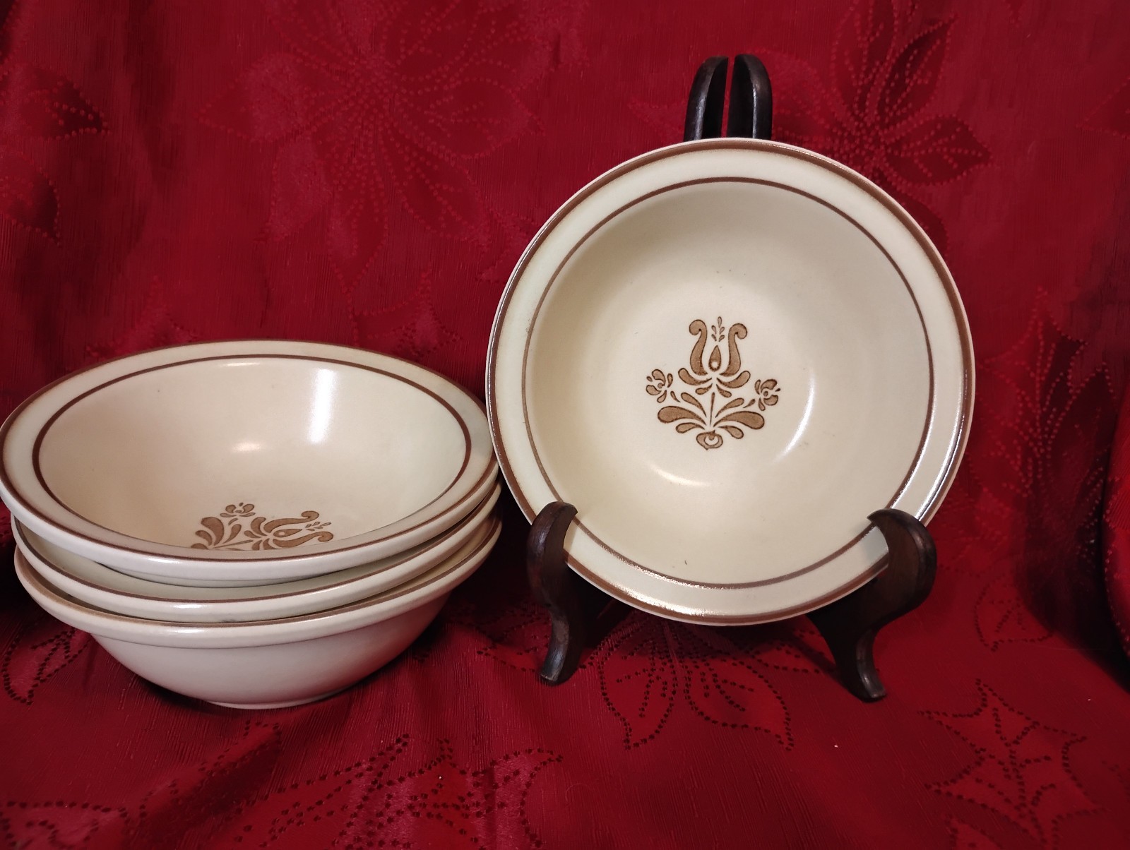 SET OF 4 VINTAGE PFALTZGRAFF VILLAGE BROWN AND CREAM COLORED CEREAL BOWLS 6" USA