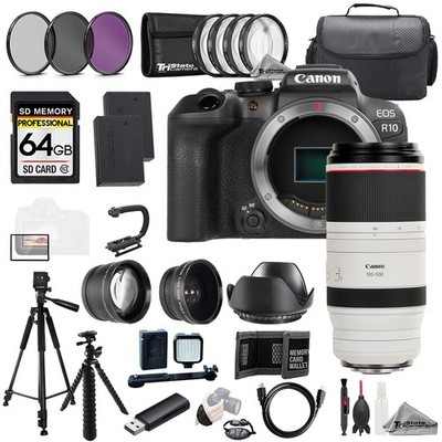 Canon EOS R10 + RF 100-500mm f/4.5-7.1 L IS USM Lens+64GB+ExtBat+9PCFltr-MEGAKit