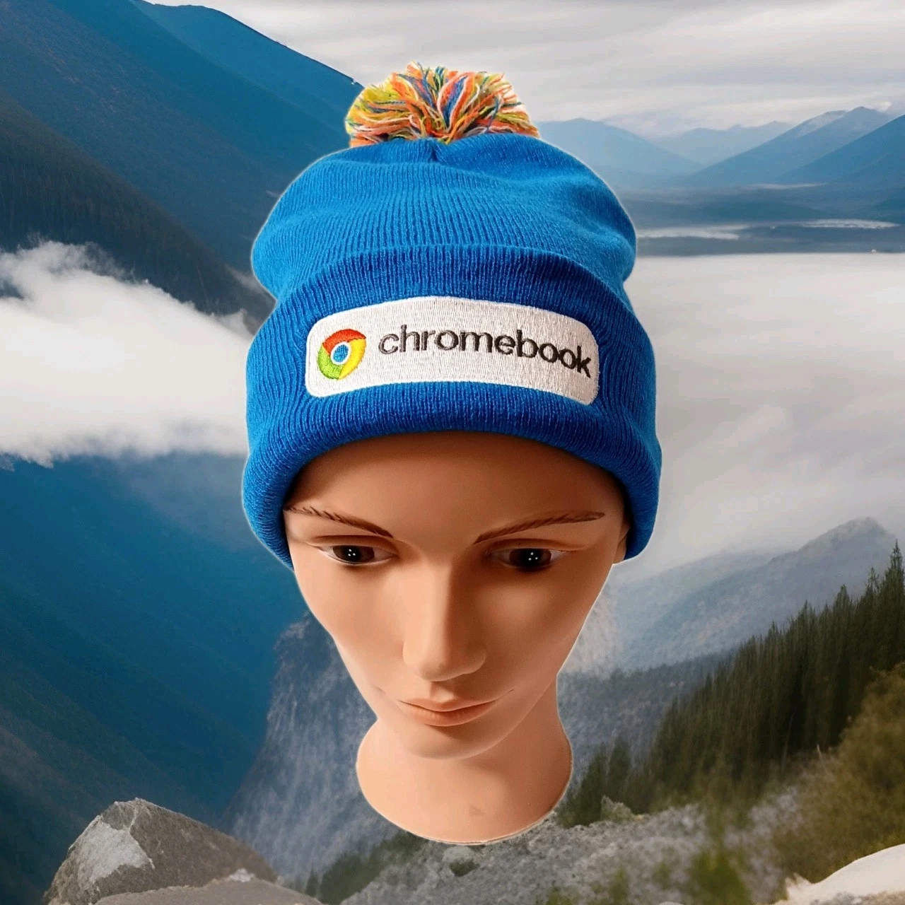 Chromebook Logo Beanie Knit Cap Hat Blue Acrylic Preowned Unused