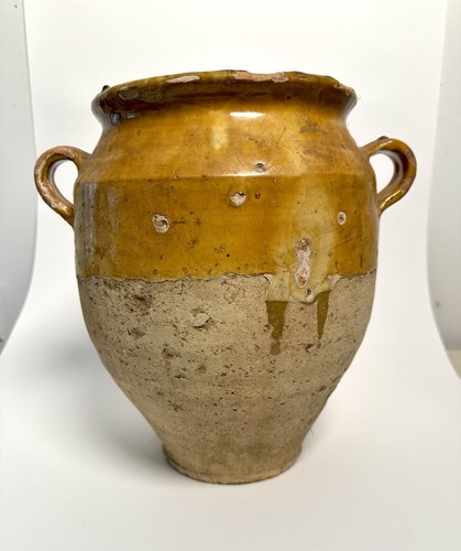 FRENCH ANTIQUE POTTERY PANTRY YELLOW GLAZED EARTHENWARE CERAMIC CONFIT POT - Picture 2 of 8