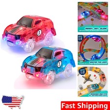 Glow In The Dark Race Cars Lights Up Track Kids Boys Girls 2 Pack
