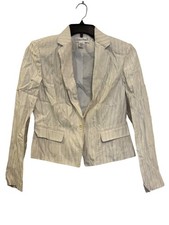Calvin Klein Womens White Striped Blazer Jacket Size 8