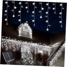 30.5FT Solar Christmas Icicle Lights for Outside, 8 Modes Snowflake White