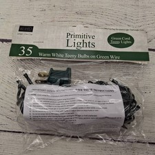 35 count Green Cord Wire Light Strand String Set, Warm White Tiny Rice Bulbs