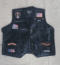 2X Diamond Plate Rock Design Genuine Buffalo Leather Biker Vest with Patches