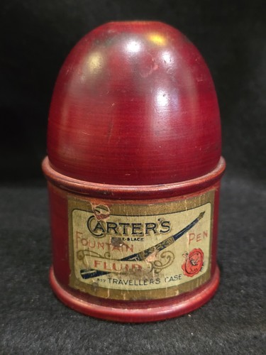 Rare Carter’s Fountain Ink Bottle in Turned Wood Case - Both Have Paper Labels - Picture 2 of 10