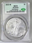 2023-W Burnished $1 American Silver Eagle CAC MS70 First Delivery