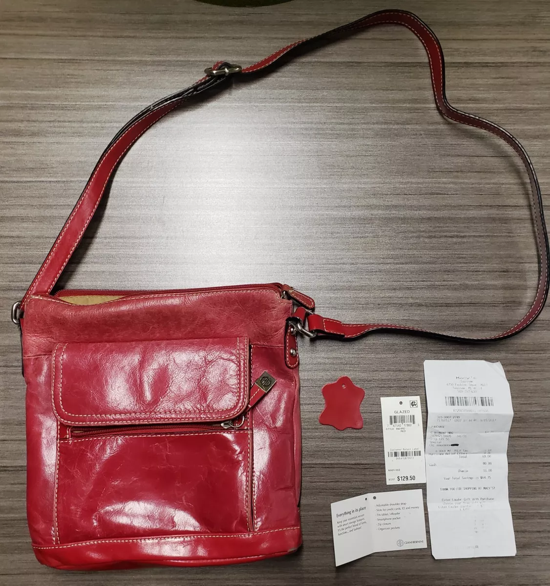 Giani Bernini Crossbody Handbag Women S Red Leather Organizer Purse  Shoulder Bag