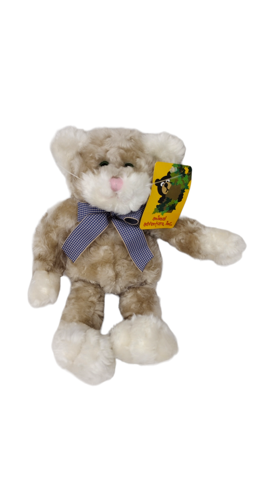 2001 White Cat Plush Stuffed Animal with Blue Bowtie Green Eyes 12 Inch Soft Toy