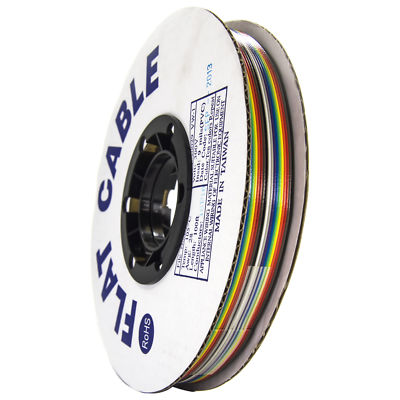 100 Foot Rainbow Ribbon Cable, 16 Conductors, Standard 10 Color Repeat Sequence