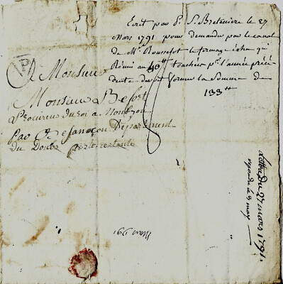 1791 Brief BRETENIERE Goldschmiedlehrling in Paris bei N.R.MASSON Hof Lamoignon