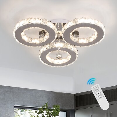 LED Crystal Ceiling Light 3 Rings Crystal Chandelier  Lighting Fixture