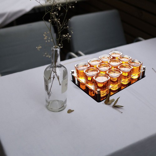 Set of 2 Shot Glasses with Handles Serving Tray Holder Acrylic Cup