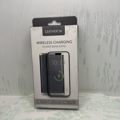 Leather 5K - Wireless Smartphone Power Bank + USB - 5,000mAh - Grey - New