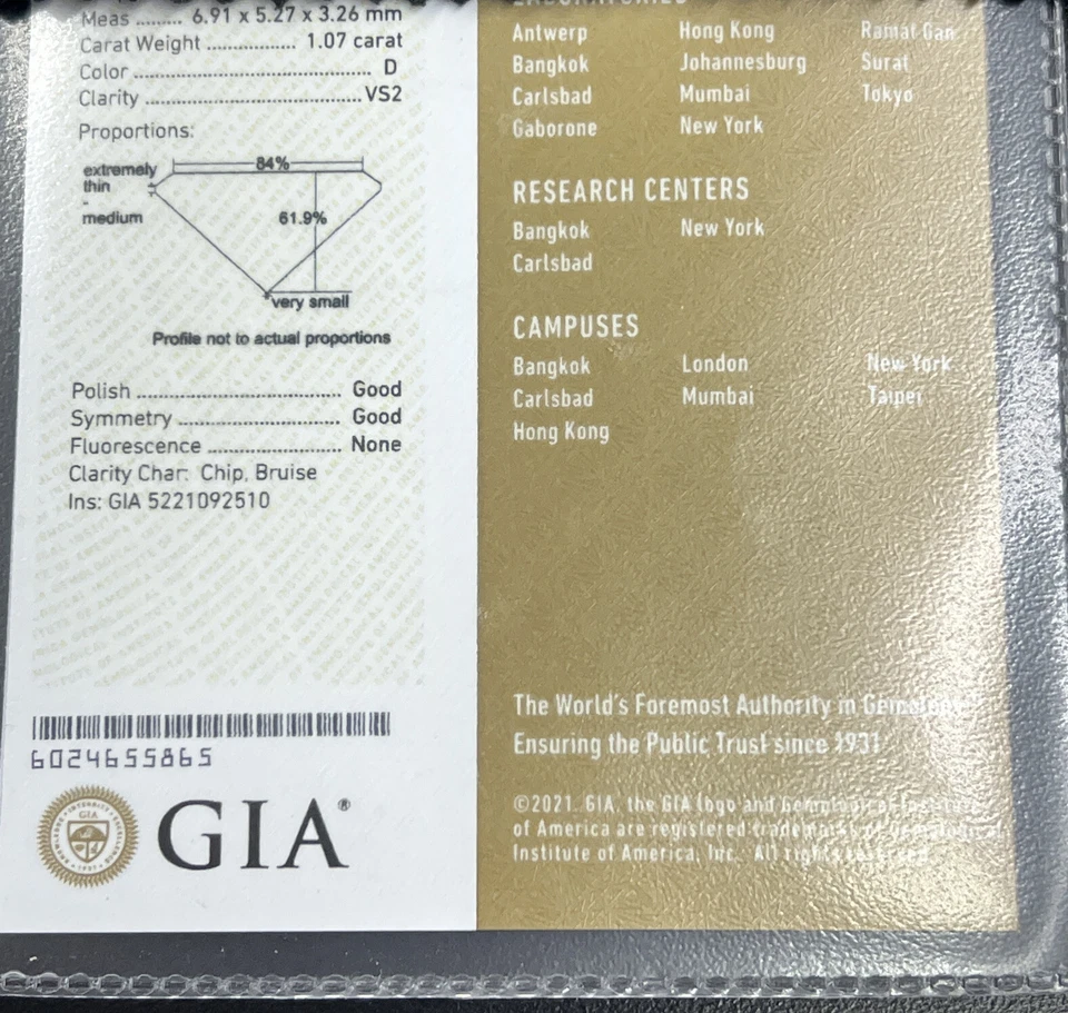 GIA CERTIFIED NATURAL 1.07 CLARITY VS2 COLOR D LOOSE EMERALD CUT FANCY ￼DIAMOND - Image 3 of 4