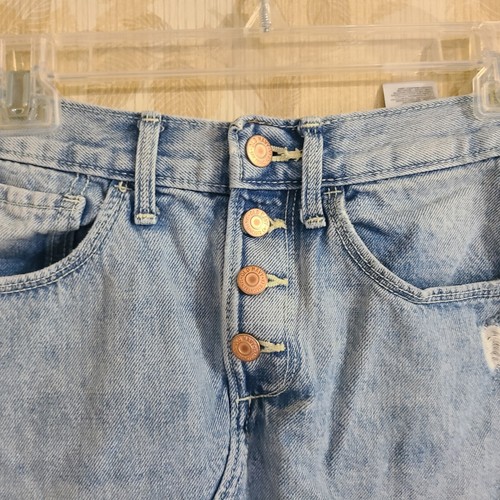 Old Navy Denim Jean Skirt Girls Size 10/12 Large Distressed Fringe Buttton Fly - Picture 2 of 12