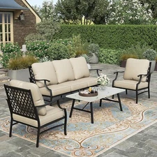 4 Piece Patio Furniture Set Outdoor Conversation Set for Lawn Garden Backyard