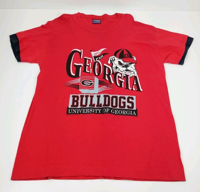 Vtg Official Fan Bulldogs UGA 90's Made in USA Double Sleeve T