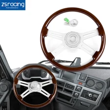18" 4 Spoke Wood Steering Wheel Chrome for Freightliner Kenworth Peterbilt Volvo