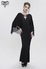 Eva Lady Black Gothic Vintage Elegant Gothic Lace Cape Long Mermaid Dress