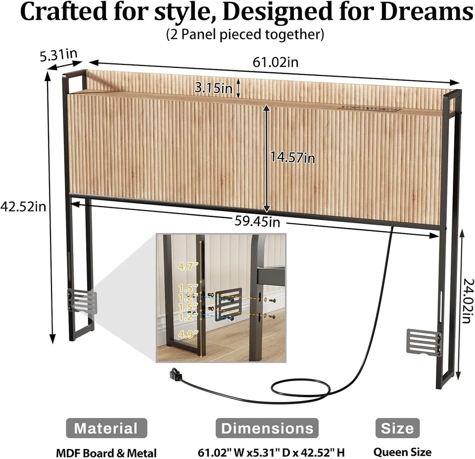 Wall mounted wooden trough headboard with storage space, (oak, large size)！！ - Image 3 of 4