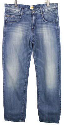 HUGO BOSS Orange49 Every Day Herrenjeans W35 L34 Komfort Fit Whiskers Blau