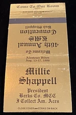 RMS 1986 MILLIE Shappell Allentown PA Vintage 30-Strike Matchbook Cover B-2421