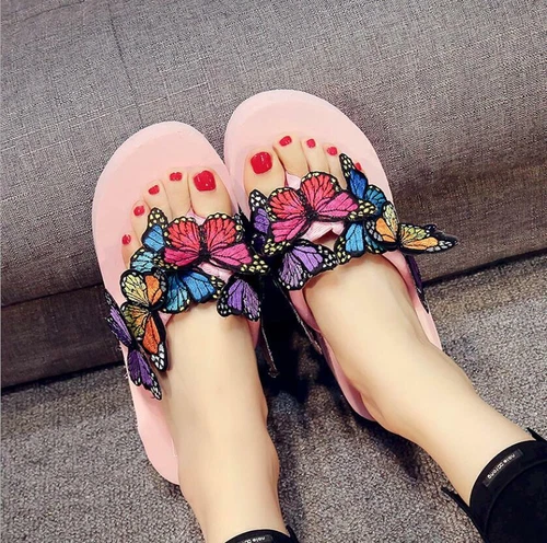 Ladies Butterflies Wedge Flip Flops Thong Sandals Platform Slipper Casual Shoes - Picture 6 of 18