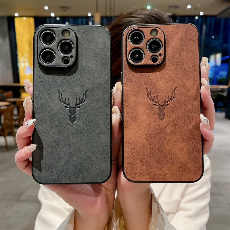 For iPhone 16 15 14 Pro Max 13 12 Suede Leather Deer Shockproof