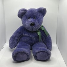Vintage Ty Beanie Buddy Employee Bear Purple W/ Green Ribbon 2000 14 Pre-Owned